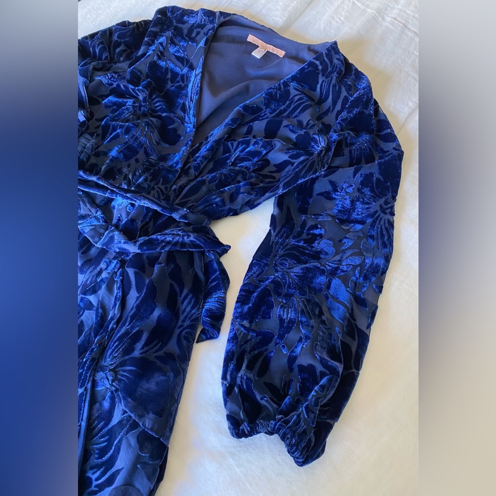 Anthropology “Hutch” Navy Velvet Floral Maxi Wrap Dress